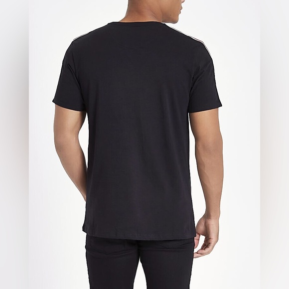 River Island Men's Black Slim Fit Tape Wasp Embroidery T-Shirt - Picture 2 of 5